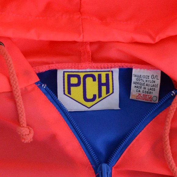 Vintage Pch Neon Orange Blue Waterproof Nylon Hooded Half Zip Windbreaker Jacket - Picture 9 of 10